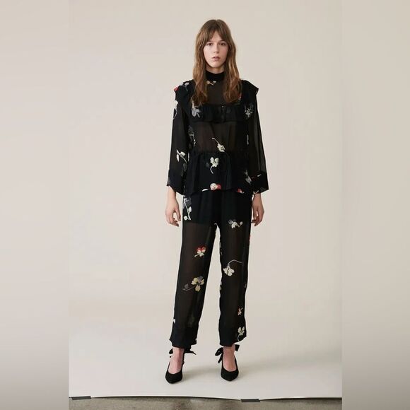 Ganni Floral Pant Lorita Georgette Sheer Size 8 - Picture 2 of 11